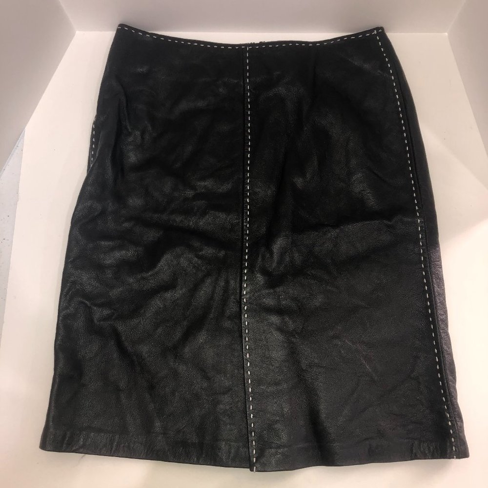 INC International Concepts Skirt Size 6 Pencil Straight Black Genuine Leather